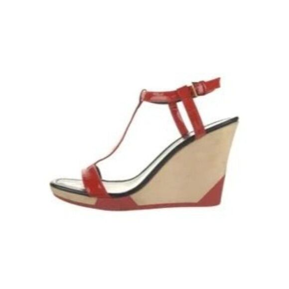 Kate Spade Orange Patent Leather Cutout Accent T-Strap Sandals 6 - Picture 1 of 7